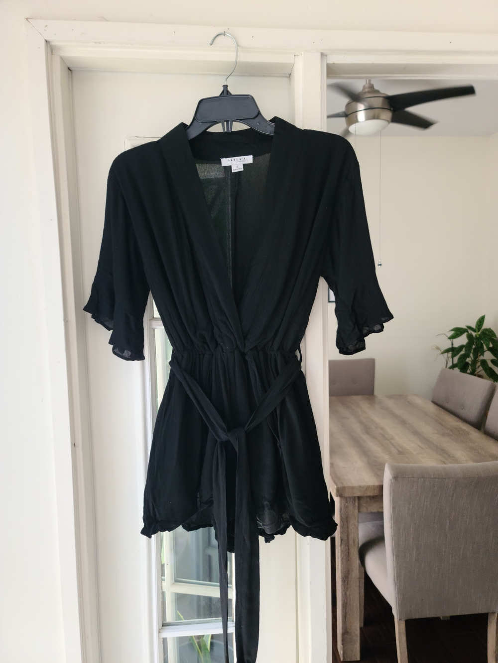 FAVLUX Black Short Sleeve Romper Jumpsuit with Waist Tie